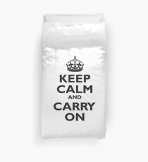 KEEP CALM, Keep Calm & Carry On, Be British! Blighty, UK, United Kingdom, Black on white Duvet Cover