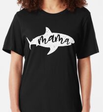Mama Shark Fin Mom Mothers Distressed Slim Fit T-Shirt