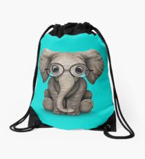Nettes Baby-Elefant-Kalb mit Lesebrille auf Blau Turnbeutel