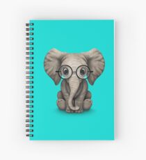 Cuaderno de espiral Lindo bebe elefante del bebé con gafas de lectura en azul