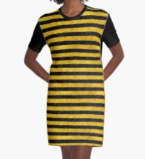 STRIPES2 BLACK MARBLE AND YELLOW MARBLE Graphic T-Shirt Dress