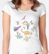 Dinosaur Desert - peach, mint and navy - fun pattern by Cecca Designs Women's Fitted Scoop T-Shirt