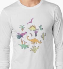 Dinosaur Desert - peach, mint and navy - fun pattern by Cecca Designs Long Sleeve T-Shirt