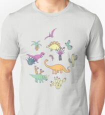 Dinosaur Desert - peach, mint and navy - fun pattern by Cecca Designs Unisex T-Shirt