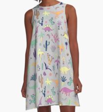 Dinosaur Desert - peach, mint and navy - fun pattern by Cecca Designs A-Line Dress