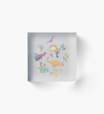 Dinosaur Desert - peach, mint and navy - fun pattern by Cecca Designs Acrylic Block