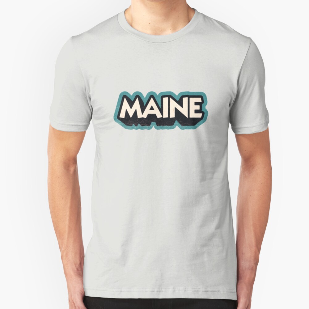 Maine State Sticker | Retro Pop Slim Fit T-Shirt