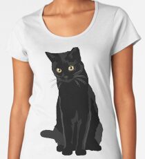 Schwarze Katze Premium Rundhals-Shirt