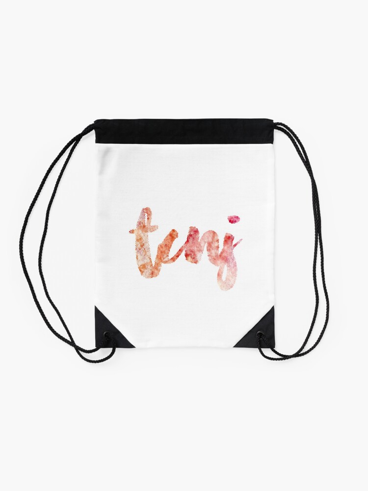 Alternate view of TCNJ sticker: tie-dye watercolor cursive lettering Drawstring Bag