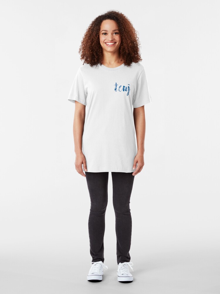 Alternate view of TCNJ sticker: cloudy cursive design Slim Fit T-Shirt