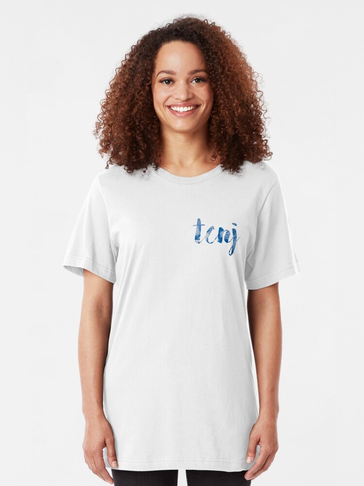 Alternate view of TCNJ sticker: cloudy cursive design Slim Fit T-Shirt