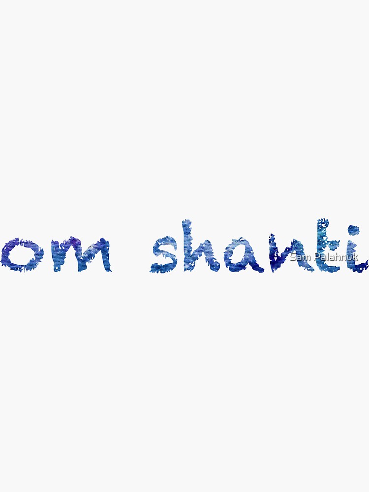 Om Shanti sticker: abstract navy blue pattern, chalky font by sampalahnukart