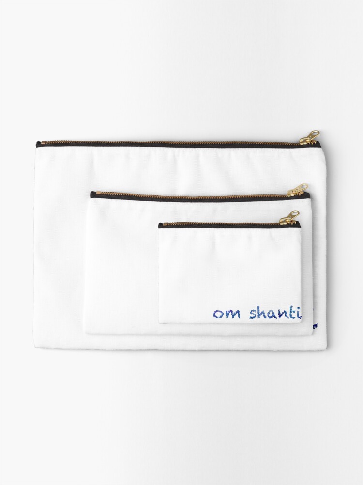 Alternate view of Om Shanti sticker: abstract navy blue pattern, chalky font Zipper Pouch