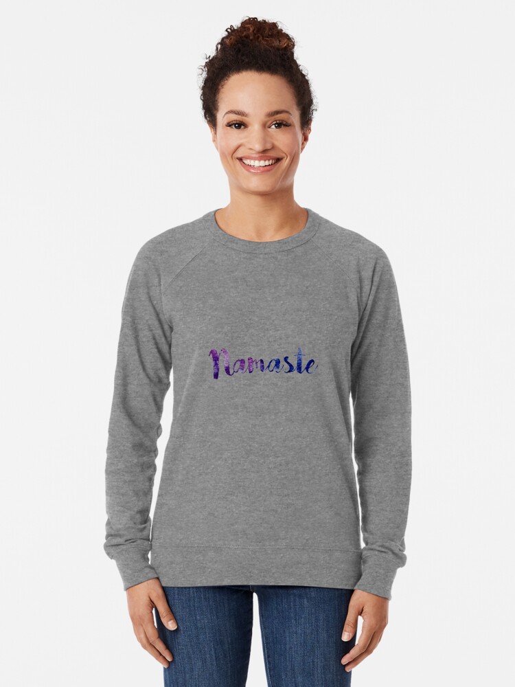 Alternate view of Namaste sticker: dark purple and blue cursive Lightweight Sweatshirt