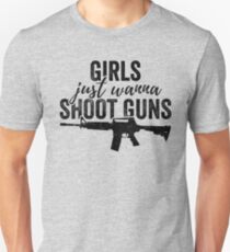 Girls Just Wanna Shoot Guns Silhouette Shirt Design Dark Unisex T-Shirt