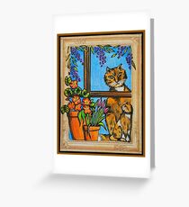 Tortoiseshell Cats in a Window Greeting Card