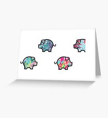 Cute Patterned, Walking Piglets Pack of 4 Greeting Card