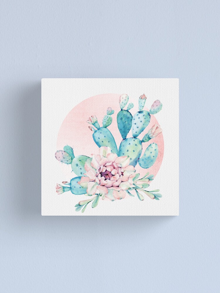 Pretty Cactus Mint Green Pink And Rosegold Desert Cacti Wall Art Canvas Print