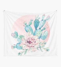 Pretty Cactus Mint Green Pink and Rosegold Desert Cacti Wall Art Wall Tapestry