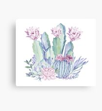 Trendy Cactus Pink and Mint Green Desert Cacti Design Canvas Print