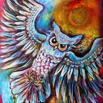 Artwork thumbnail, Painted Owl in Flight by heartsake