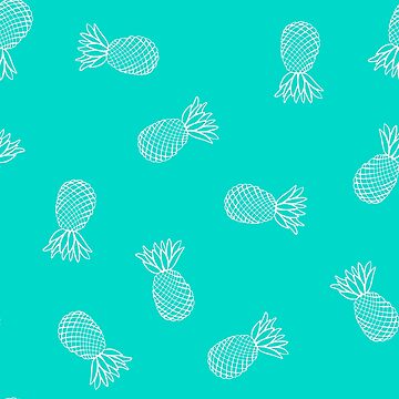 Artwork thumbnail, White Pineapple Ink on Turquoise Pattern by DeafAngel1080