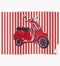 Red Vespa scooter in retro red and white stripes Poster