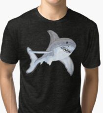 Great White Shark Fanciful Aquatic Watercolor Tri-blend T-Shirt
