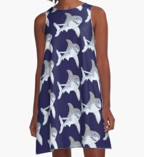 Great White Shark Fanciful Aquatic Watercolor A-Line Dress