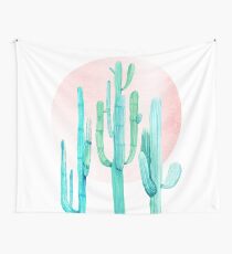 Pretty Cactus Rosegold Pink and Turquoise Desert Cacti Southwest Decor Wall Tapestry