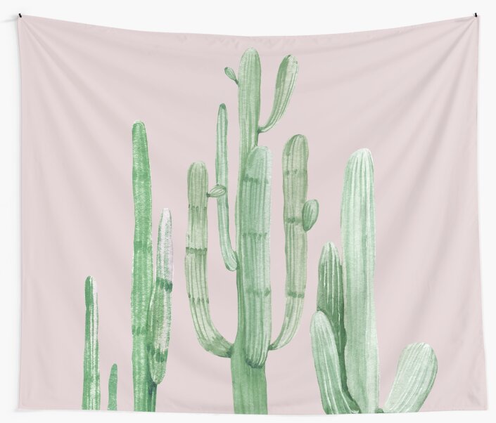 "Pretty Cactus Pink and Green Desert Cacti Wall Art" Wall Tapestries by DesertDecor Redbubble