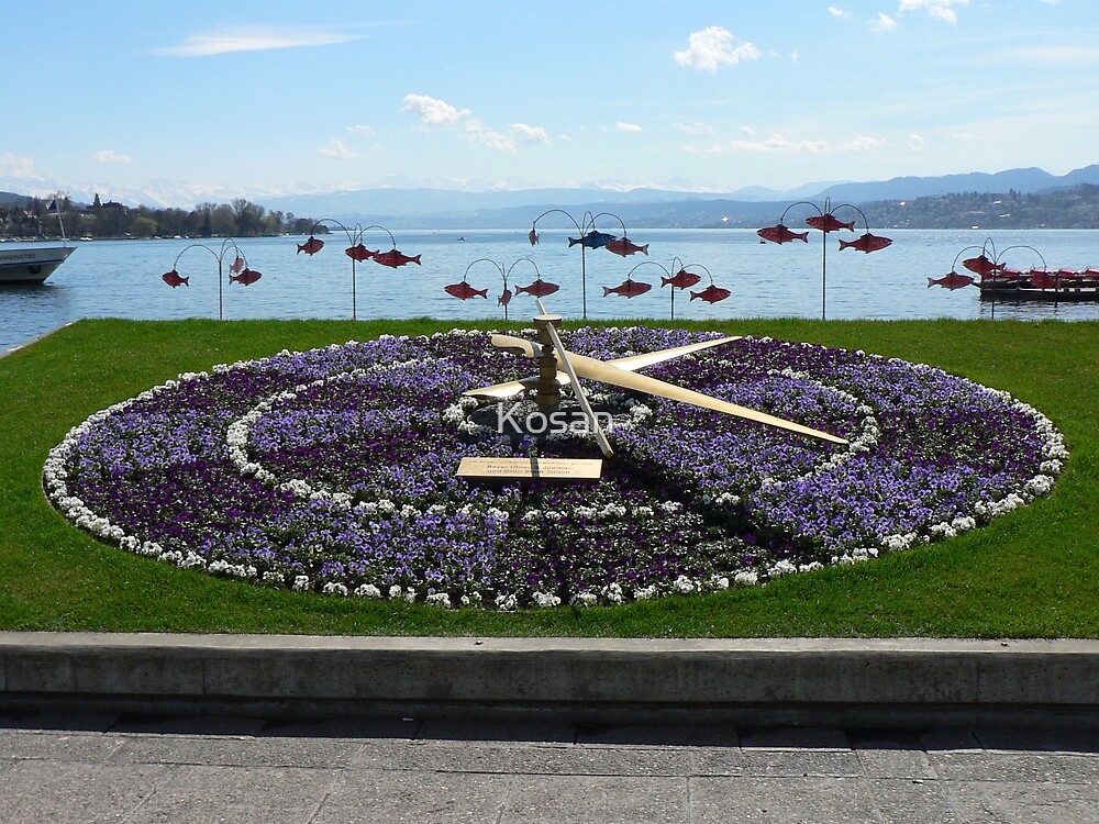 "Clock made of flowers, Zurich, Switzerland" by Kosan Redbubble