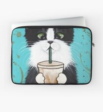 Tuxedo Cat with Iced Coffee Laptop Sleeve