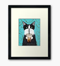 Tuxedo Cat with Iced Coffee Framed Print