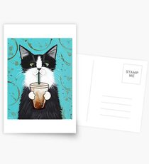 Tuxedo Cat with Iced Coffee Postcards