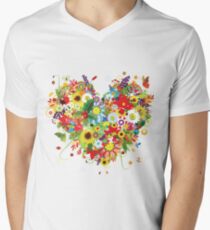 Floral heart Men's V-Neck T-Shirt