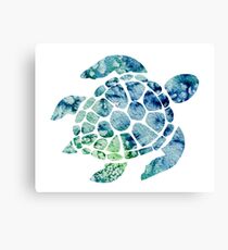 Watercolor blue and green sea turtle design Canvas Print