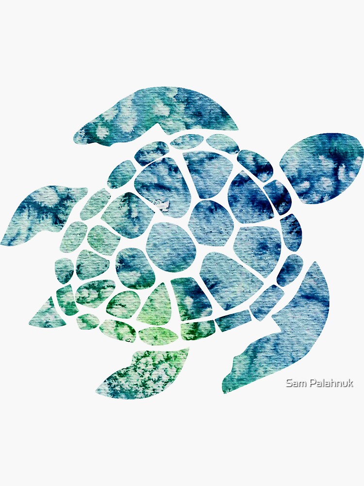 Watercolor blue and green sea turtle design by sampalahnukart