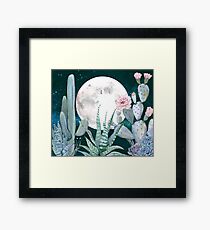 Cactus Nights Pretty Pink and Blue Desert Stars Cacti Illustration Framed Print