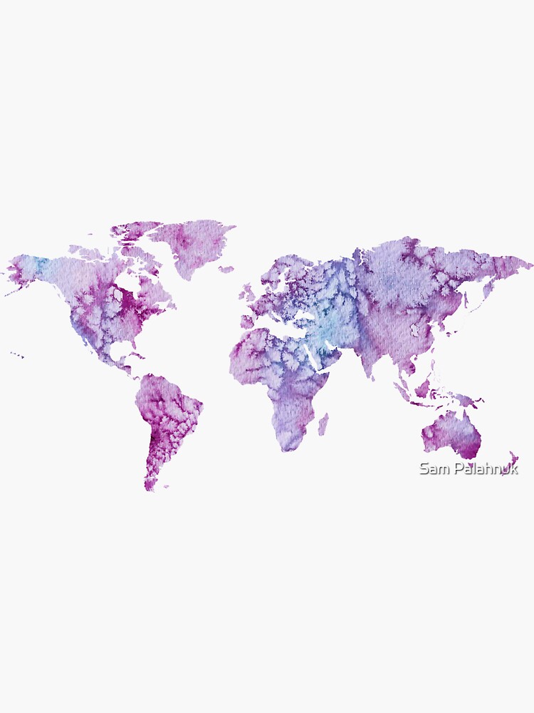 World Map: Pink and Purple watercolor design by sampalahnukart