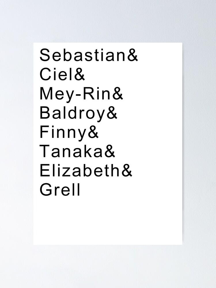 Black Butler Character Names Poster By Whatalittlenerd Redbubble