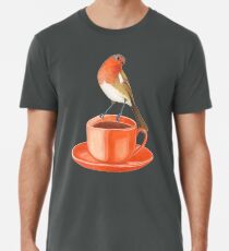 Camiseta premium para hombre amante del café pájaro robin