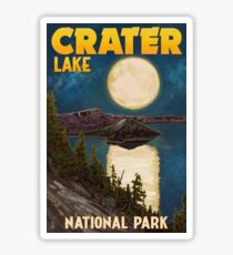 Crater Lake National Park Vintage Travel Decal - Night Scene Sticker