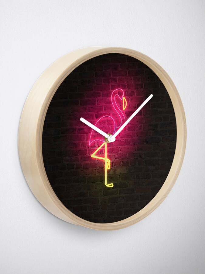 "Flamingo Neon Sign" Clock by abirose30 Redbubble