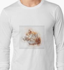 Cute Cat Art Drawing Watercolor Long Sleeve T-Shirt