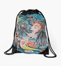 mermaid and the crow Drawstring Bag