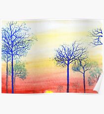 Sunset with Blue Trees Poster