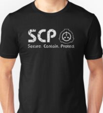 SCP - SECURE âš« CONTAIN âš« PROTECT White Unisex T-Shirt