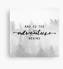 And So The Adventure Begins - Foggy Trees Forest Wall Decor Metal Print