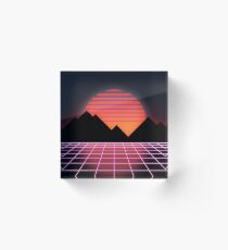 80er Retro Grid & aufgehende Sonne - "Event Horizon" Acrylblock